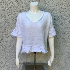 Milio Milano White Knit Coverup Vacation Beachy Boho Blouse Shirt Sheer Top